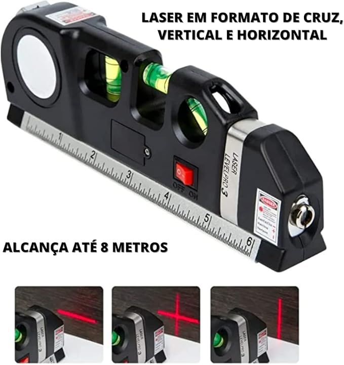 Nível a Laser Nivelador 3 Linhas Trena Régua Profissional